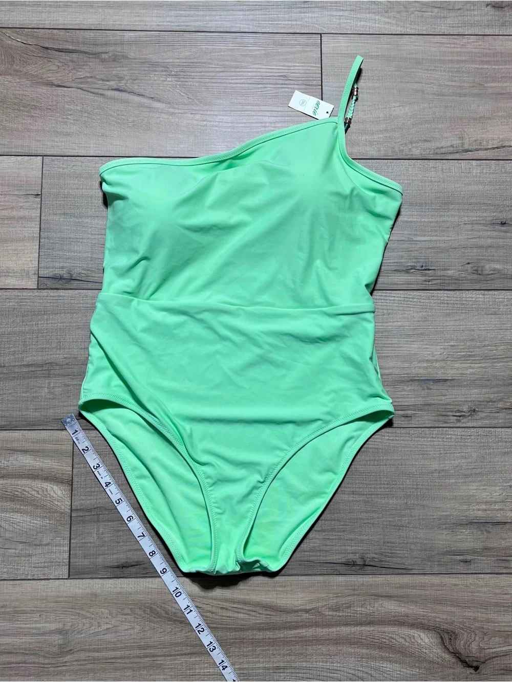 Aerie Womens Beaded One Shoulder One Piece Swimsuit Size Large Lime Green